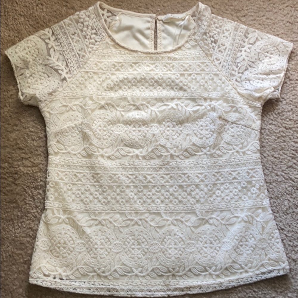 Ivory Lace top with keyhole button details on back